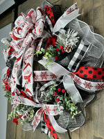 Snowman Wreath, Red, Black and White Snowman Winter Wreath