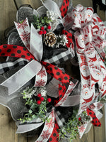 Snowman Wreath, Red, Black and White Snowman Winter Wreath