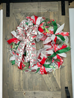 Adorable Gnome Green & Red with Grey Accents Christmas Holiday Handmade Wreath