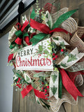 Christmas Country Farmhouse Handmade Deco Mesh Red and Green Wreath
