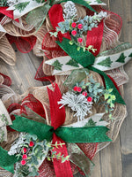 Christmas Wreath, Farmhouse Merry Christmas Bow Handmade Christmas Wreath