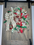 Christmas Wreath, Farmhouse Merry Christmas Bow Handmade Christmas Wreath