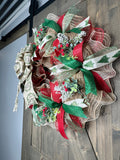 Christmas Wreath, Farmhouse Merry Christmas Bow Handmade Christmas Wreath