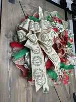 Christmas Wreath, Farmhouse Merry Christmas Bow Handmade Christmas Wreath
