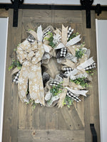 Natural, Black & White Snowflake Winter Rustic Country Farmhouse Winter Handmade Wreath