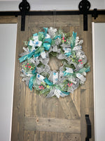 Turquoise Snowflake and Grey Handmade Winter Wreath