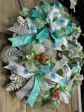 Turquoise Snowflake and Grey Handmade Winter Wreath