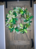 St. Patrick's Day Wreath, Handmade Shamrock, Green, Deco Mesh, Handmade, Front Door Irish Wreath