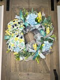 Spring Hydrangea Handmade Deco Mesh, Boxwood, Eucalyptus Wreath, Easter Wreath, Spring Wreath for Front Door