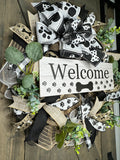 Dog Bone Paw Print Country Rustic Farmhouse Welcome Wreath