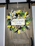 Spring and Summer Gnome Yellow, Black, White Bumble Bee Handmade Welcome Wreath