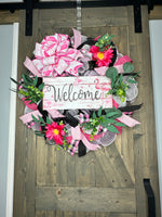 Pink Flamingo Handmade Deco Mesh Tropical Welcome Wreath