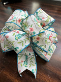 Spring or Summer Turquoise Bird Garden Floral Clip-on Bow 12"x12 X 5"