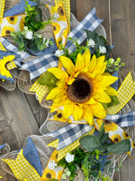 Sunflower Denim Spring and Summer Front Door Handmade Deco Mesh Wreath