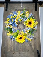 Sunflower Denim Spring and Summer Front Door Handmade Deco Mesh Wreath