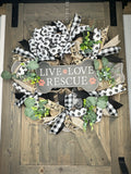 Live Love Rescue Dog Bone Country Rustic Farmhouse Wreath