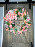 Peony Peach, Coral, Pink, Handmade Deco Mesh Wreath, Peony Wreath, Spring Wreath for Front Door, Front Door Spring Wreath, Spring Wreath