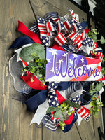 Patriotic Wreath, USA Flag Wreath, Red, White & Blue Memorial Day Wreath, 4th of July Wreath, Independence Day Wreath, Handmade Front Door Welcome Patriotic Wreath