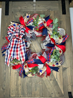 Patriotic Wreath, Red, White & Blue Memorial Day Wreath, 4th of July Wreath, Independence Day Wreath, Handmade Front Door Patriotic Wreath