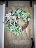 CHANGABLE CLIP-ON BOW WREATH!  Grapevine Greenery Country Farmhouse Wreath with Clip-On Bow