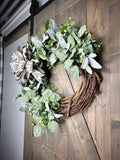 CHANGABLE CLIP-ON BOW WREATH!  Grapevine Greenery Country Farmhouse Wreath with Clip-On Bow