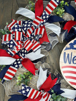 Patriotic Welcome Wreath, USA Flag Wreath, Red, White & Blue Memorial Day Wreath, 4th of July Wreath, Independence Day Wreath, Handmade Front Door Welcome Patriotic Wreath