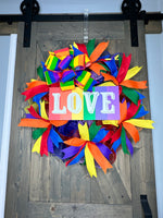 LGBTQ Pride Wreath, Rainbow Wreath, Pride Month Door Wreath, Pride Handmade Deco Mesh 24" Wreath