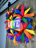 LGBTQ Pride Wreath, Rainbow Wreath, Pride Month Door Wreath, Pride Handmade Deco Mesh 24" Wreath