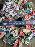 Keep Calm and Go to the Beach, Beach Wreath, Coastal Beach, 24" Handmade Deco Mesh Wreath