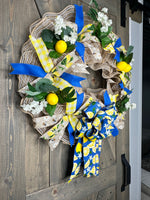 Summer Wreath, Lemon Wreath, Handmade Lemon Wreath, Handmade 24" Lemon Deco Mesh Wreath