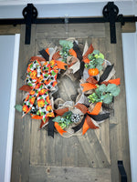 Fall Wreath, Fall Buffalo Plaid Wreath, Black and White Buffalo Plaid Wreath. Autumn Wreath, Handmade 24" Deco Mesh Wreath, Wreath for Front Door
