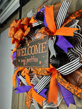 Welcome My Pretties Wreath, Halloween Wreath, Witch Halloween Wreath, Halloween Door Decor