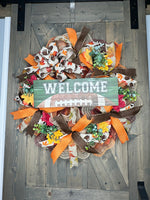Fall Wreath, Football Wreath, Fall Welcome Football Autumn Handmade 24" Deco Mesh Wreath for Front Door