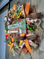 Fall Wreath, Football Wreath, Fall Welcome Football Autumn Handmade 24" Deco Mesh Wreath for Front Door