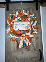 Welcome Fall Country Blue Handmade 24" Deco Mesh Wreath for Front Door