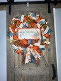 Welcome Fall Country Blue Handmade 24" Deco Mesh Wreath for Front Door