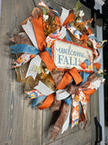 Welcome Fall Country Blue Handmade 24" Deco Mesh Wreath for Front Door