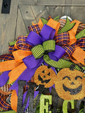 Welcome Halloween Wreath, Pumpkin Welcome Halloween Wreath, 24" Handmade Halloween Wreath