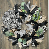 Ivory & Black Ticking Linen Stripe Farmhouse Handmade Wreath