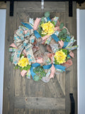 Yellow Hydrangea Turquoise and Coral Bicycle Inspried Spring & Summer Welcome Handmade Wreath