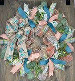 Turquoise and Coral Bicycle Inspired Spring & Summer Welcome Handmade Wreath