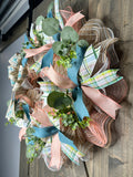 Turquoise and Coral Bicycle Inspired Spring & Summer Welcome Handmade Wreath