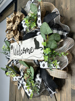 Cat Paw Print Country Rustic Farmhouse Welcome Wreath Made to order 5-7 business days
