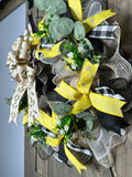Spring and Summer Yellow Honeycomb Bumble Bee Handmade Wreath