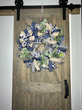 Navy & Natural Beige Rustic Farmhouse Handmade Wreath