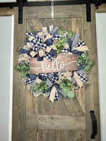 Navy & Natural Beige Hello Rustic Farmhouse Handmade Wreath