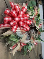 Red, White & Natural Buffalo Plaid Any Season Year-Round Handmade Farmhouse Wreath
