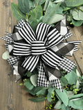 Black & White Striped & Gingham Plaid Handmade Clip-on Bow - 12"x12"