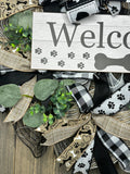 Dog Bone Paw Print Country Rustic Farmhouse Welcome Wreath