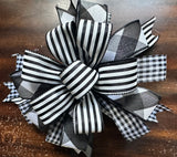 Black & White Striped & Gingham Plaid Handmade Clip-on Bow - 12"x12"